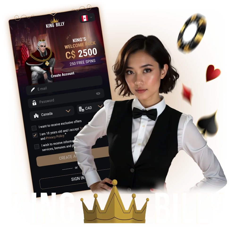 Download the King Billy app and play casino games anywhere.